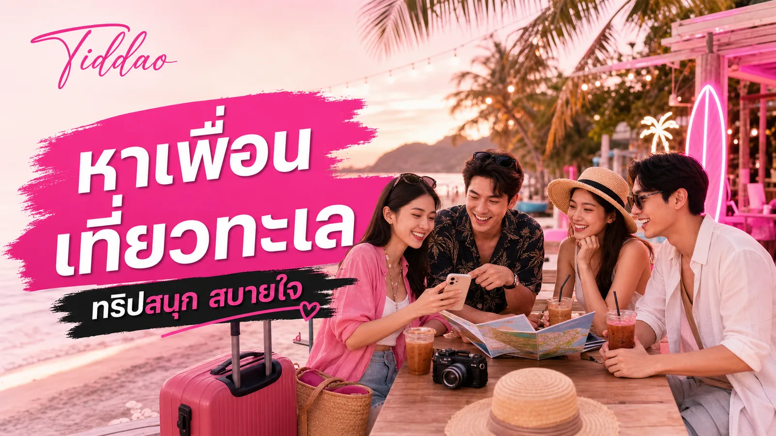 ภาพหน้าปกบทความหาเพื่อนเที่ยวทะเลให้ทริปสนุกและสบายใจ พร้อมโลโก้ Tiddao