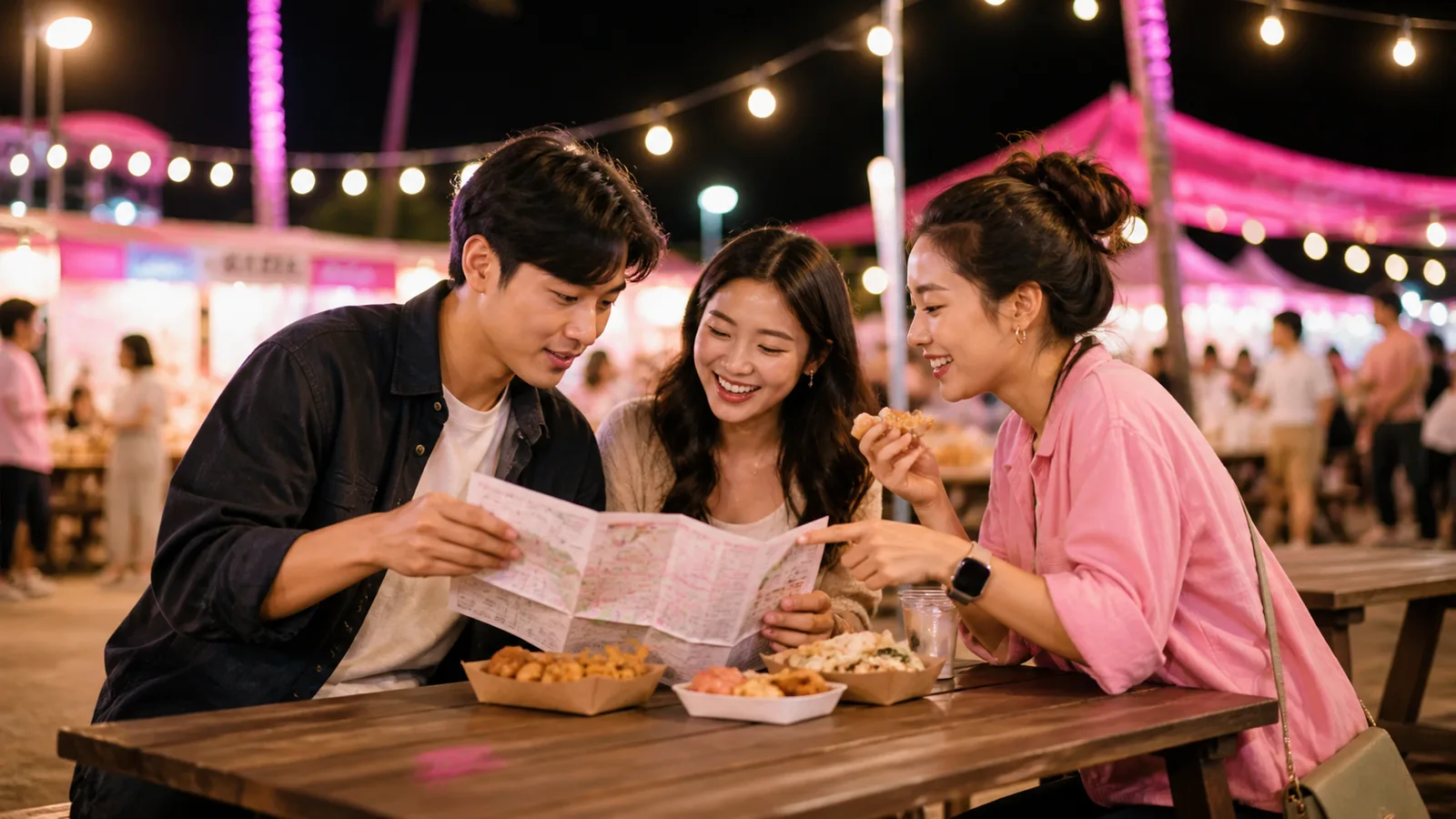 เพื่อนวางแผนเดินบูธในงานแฟร์พร้อมของกินบนโต๊ะ